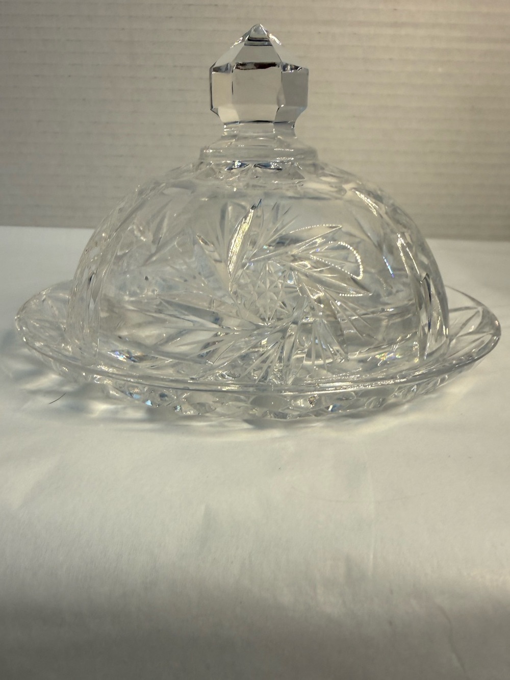 VTG Eleanor American Cut Crystal Butter Dish w/Dome Lid Pinwheel Motifs